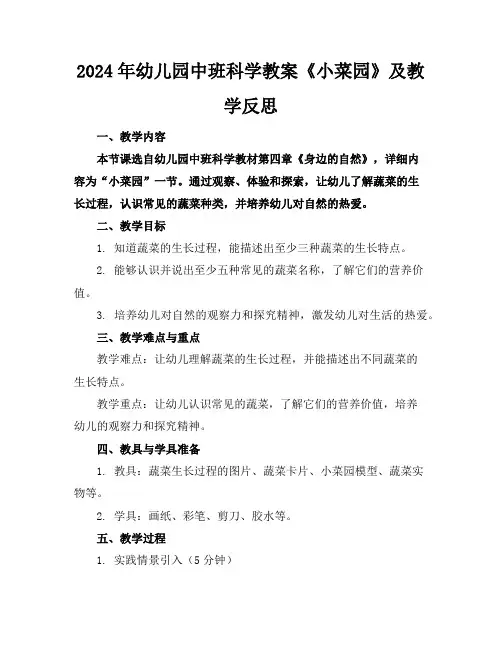 2024年幼儿园中班科学教案《小菜园》及教学反思