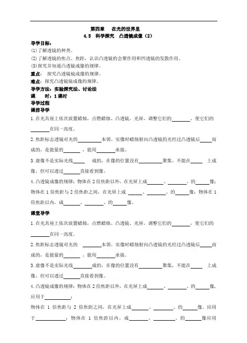 教科版八年级物理上册学案 4.5 科学探究 凸透镜成像(2
