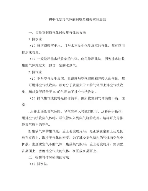 初中化复习气体的制取及相关实验总结