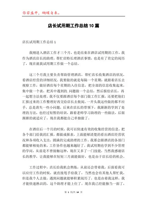 店长试用期工作总结10篇