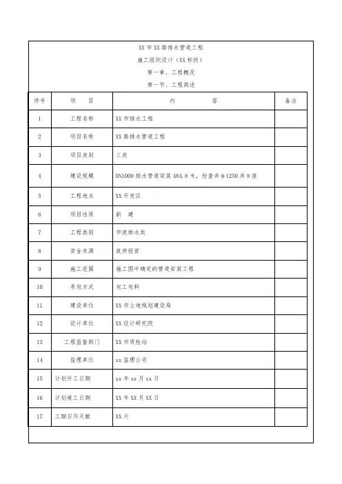 某市排水管网工程施工组织设计方案