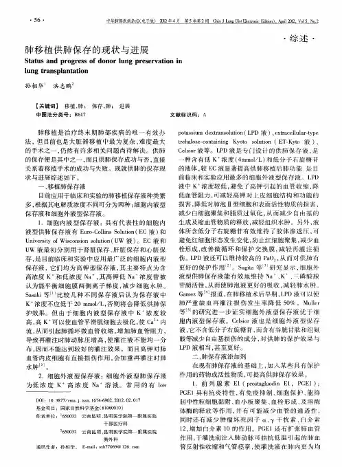 肺移植供肺保存的现状与进展