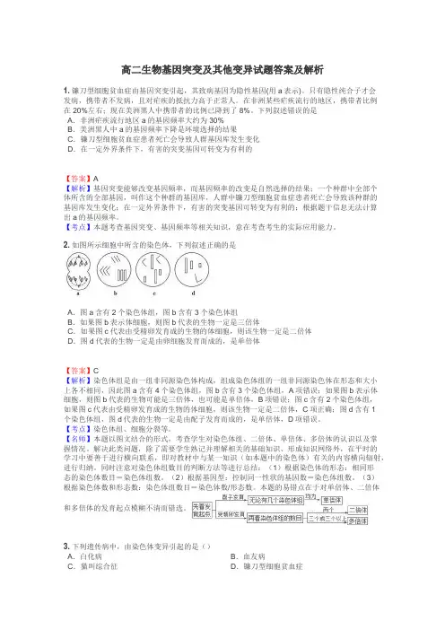 高二生物基因突变及其他变异试题答案及解析

