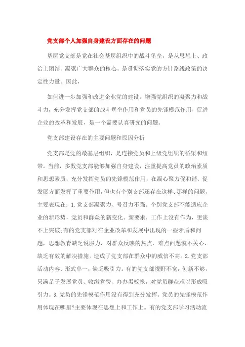 党支部个人加强自身建设方面存在的问题
