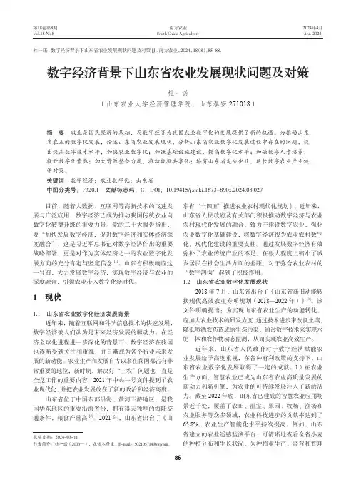 数字经济背景下山东省农业发展现状问题及对策