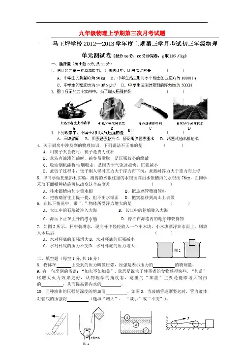 重庆市马王坪学校2013届九年级物理上学期第三次月考试题 新人教版