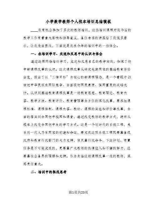 2024年小学数学教师个人校本培训总结模板（6篇）