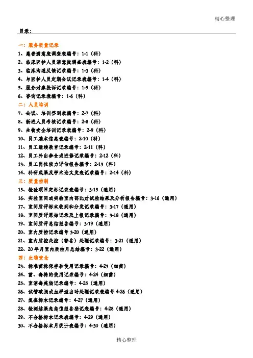 检验科各种通用记录表