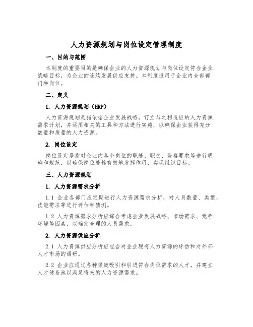 人力资源规划与岗位设定管理制度
