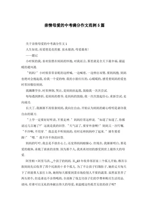 亲情母爱的中考满分作文范例5篇