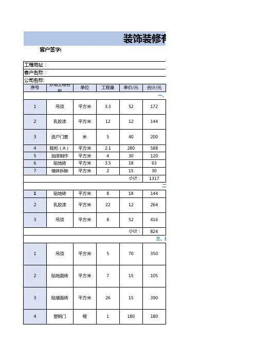 最新2020年装修公司半包预算表模板