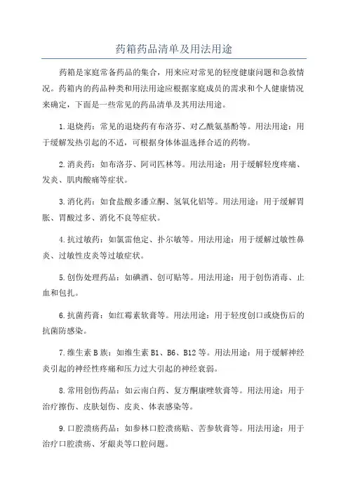药箱药品清单及用法用途
