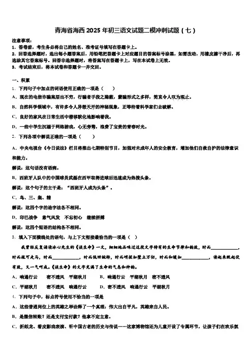 青海省海西2025年初三语文试题二模冲刺试题(七)含解析