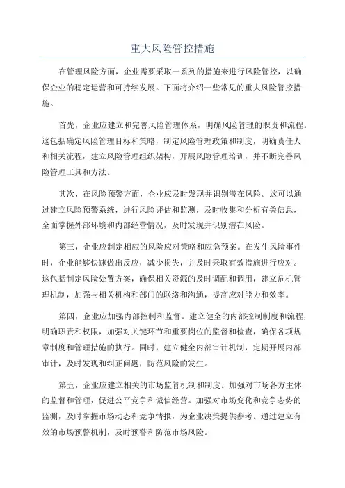 重大风险管控措施