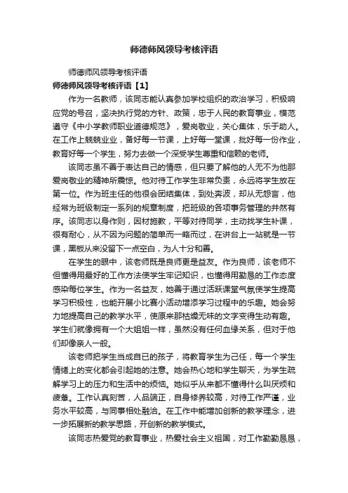 师德师风领导考核评语