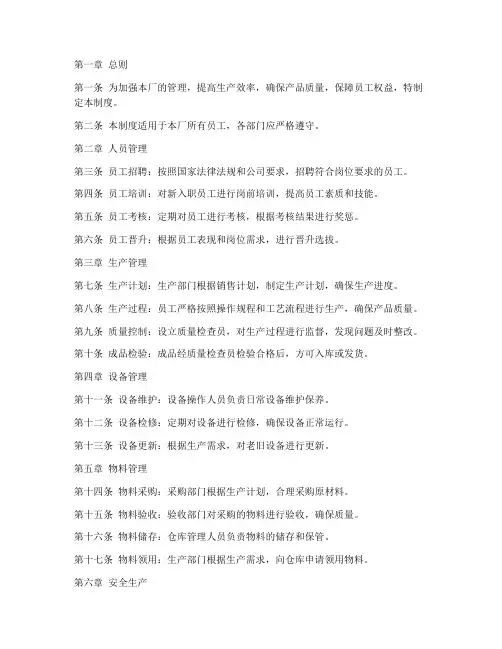 家具厂管理制度范本简单