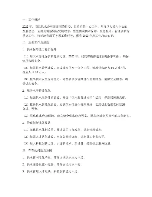 县级供水公司工作总结报告