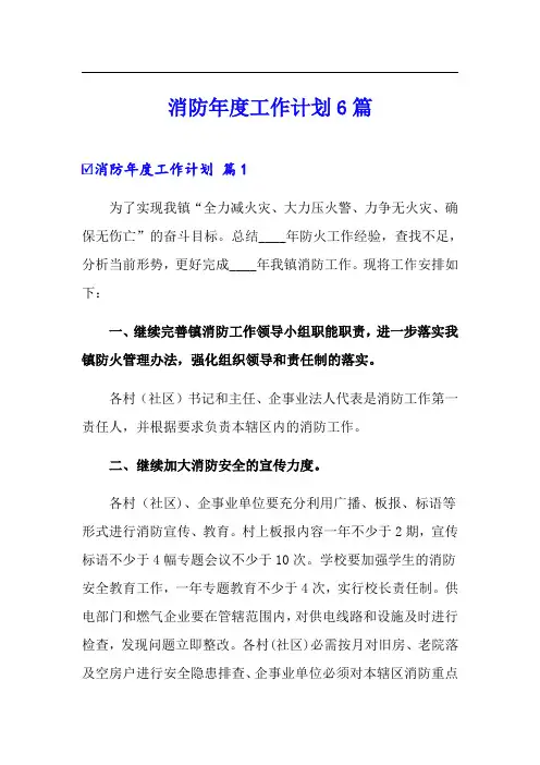 消防年度工作计划6篇