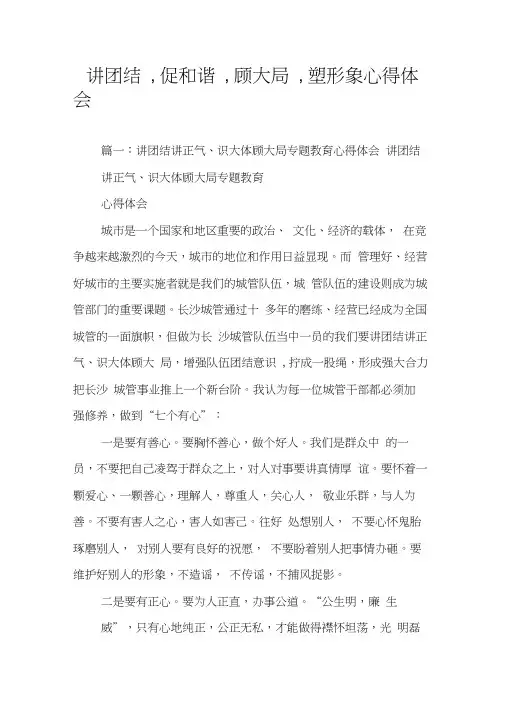 讲团结,促和谐,顾大局,塑形象心得体会