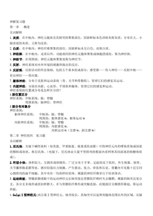 神经解剖复习题打印版题库