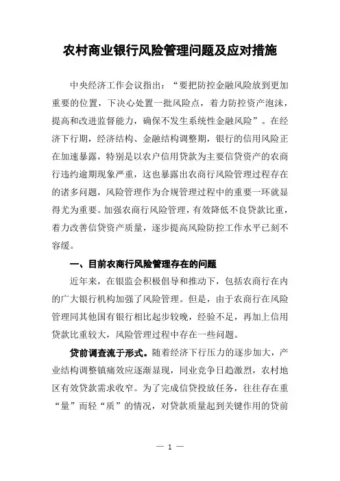 农村商业银行风险管理问题及应对措施