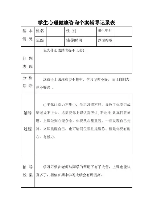 学生心理健康咨询个案辅导记录表14