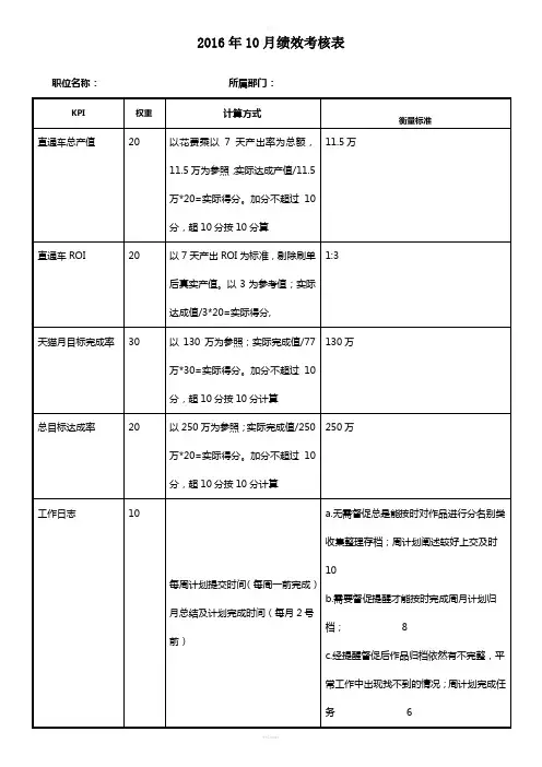 直通车推广的月度绩效考核方案