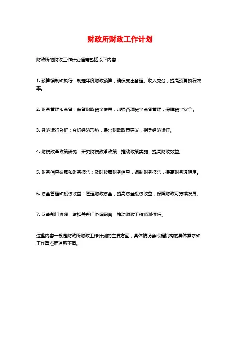 财政所财政工作计划