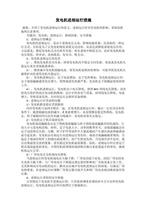 发电机进相运行措施
