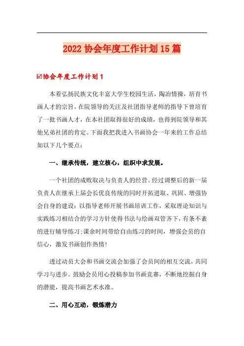 2022协会年度工作计划15篇