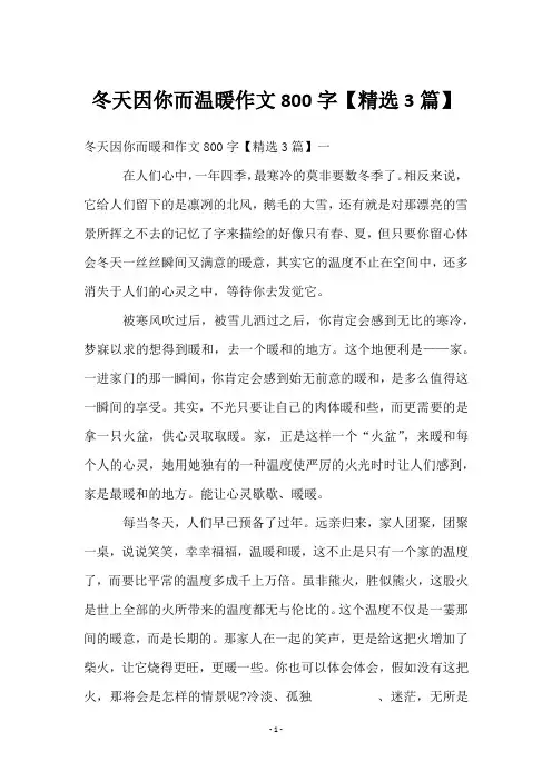 冬天因你而温暖作文800字【3篇】