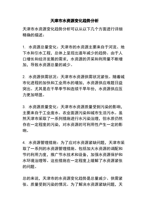 天津市水资源变化趋势分析