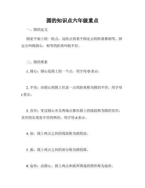 圆的知识点六年级重点