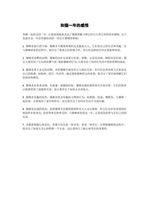 和猫一年的感悟