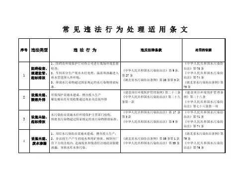 环保执法常见违法行为处理适用条文