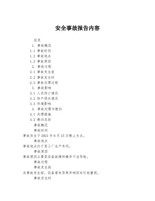 安全事故报告内容