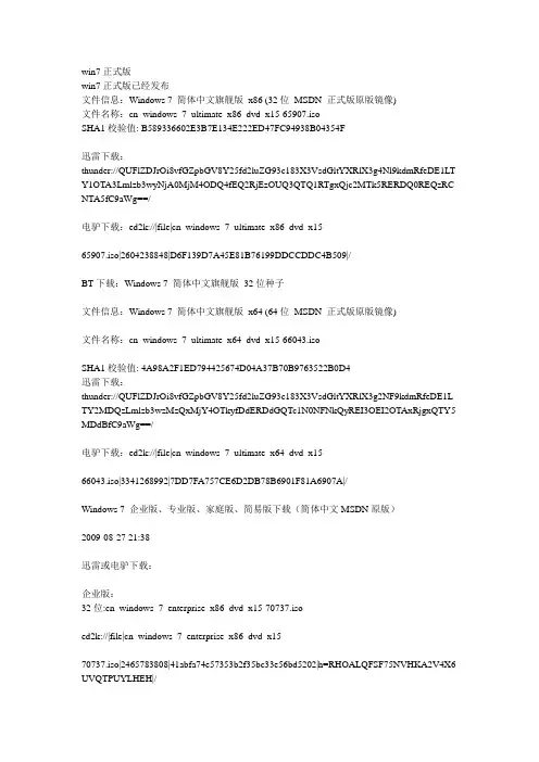 win7正版系统下载与版本介绍(全套 32位 64位)
