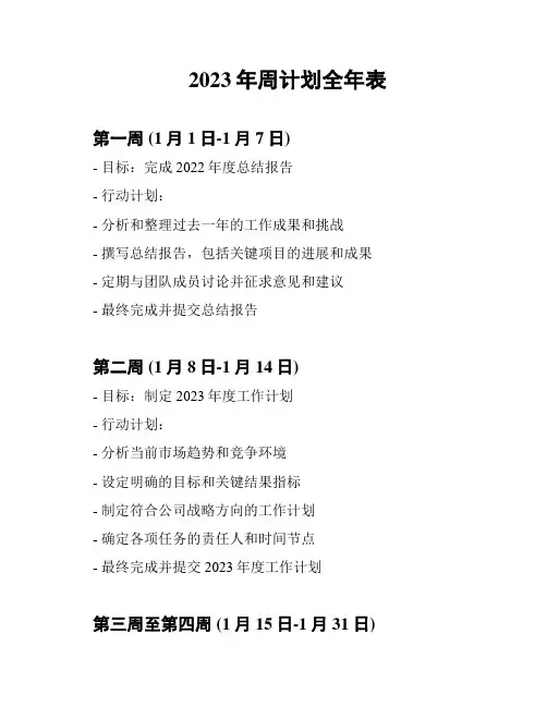 2023年周计划全年表