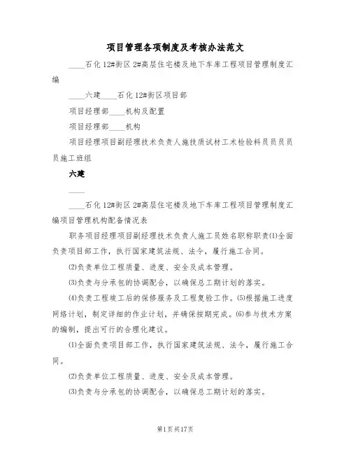 项目管理各项制度及考核办法范文(3篇)