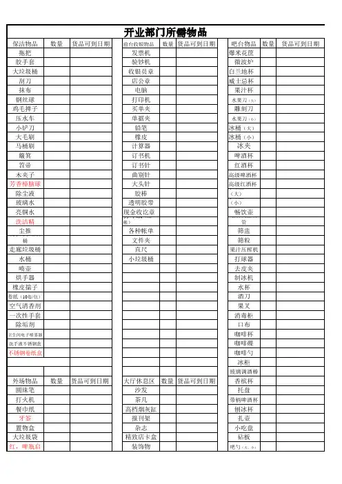 娱乐场所开业所需物品表