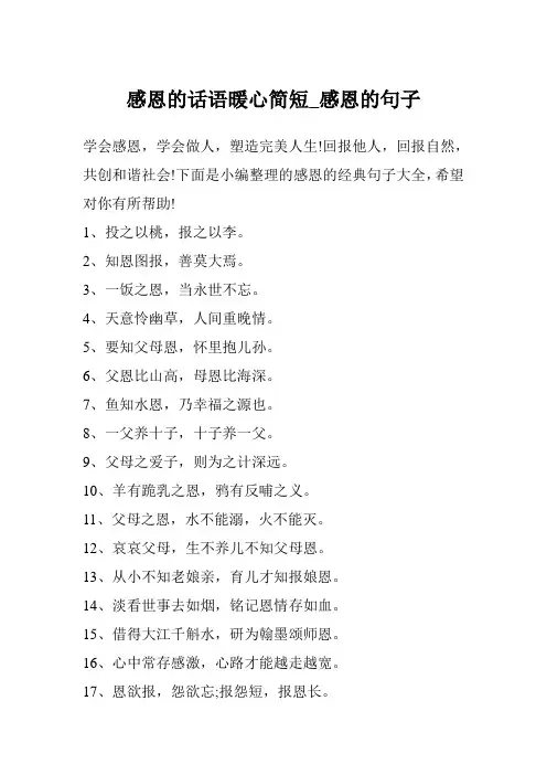 感恩的话语暖心简短_感恩的句子