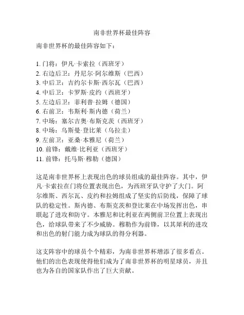 南非世界杯最佳阵容