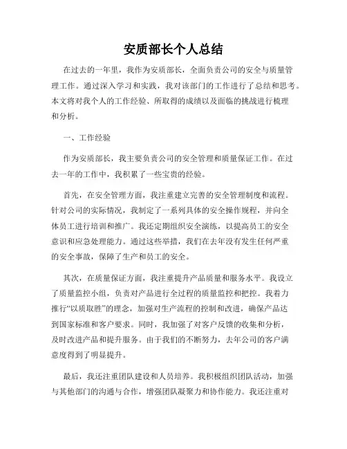 安质部长个人总结