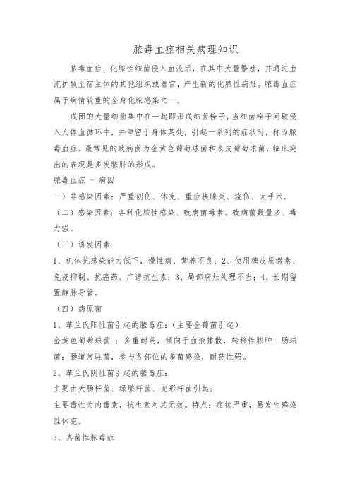 脓毒血症相关病理知识