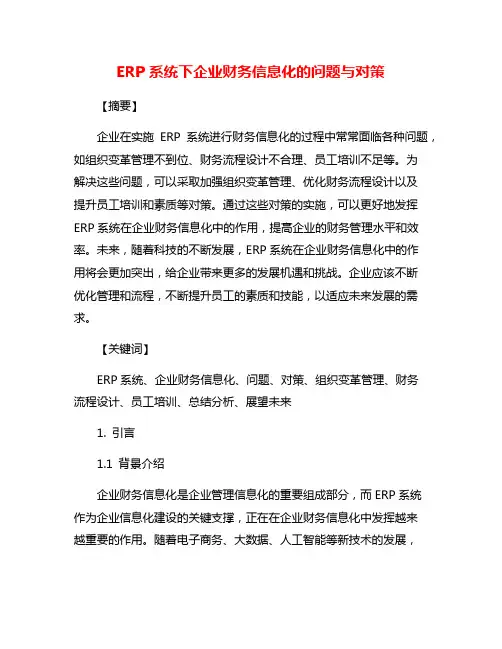 ERP系统下企业财务信息化的问题与对策