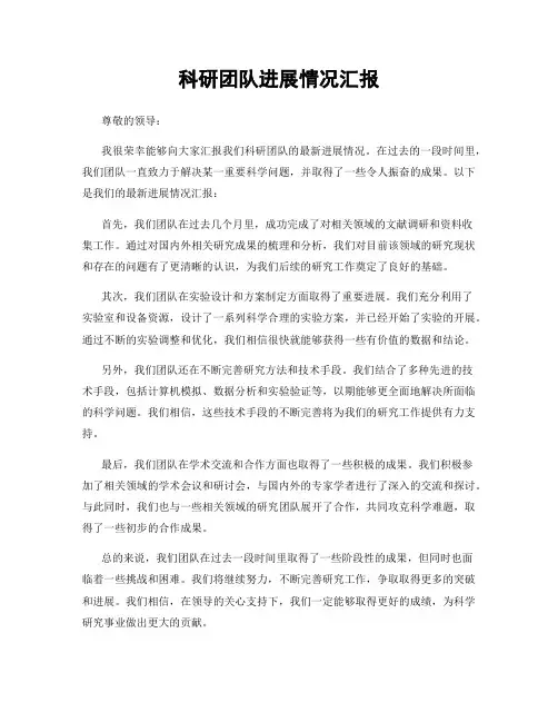 科研团队进展情况汇报