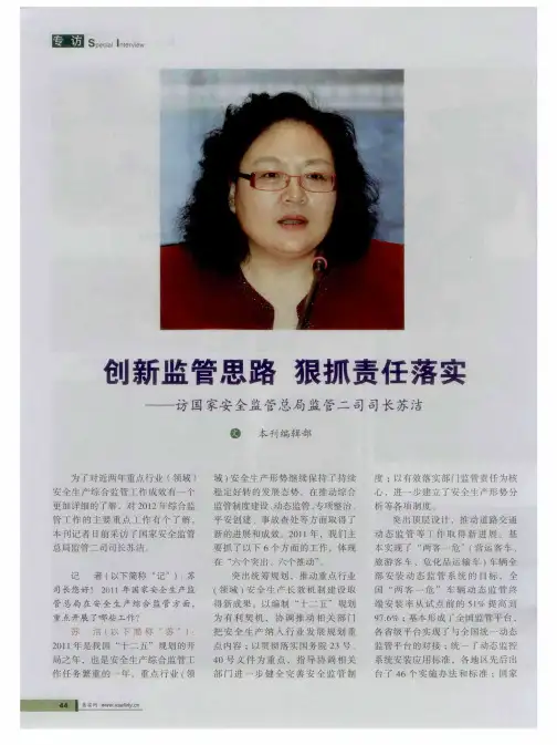 创新监管思路 狠抓责任落实--访国家安全监管总局监管二司司长苏洁