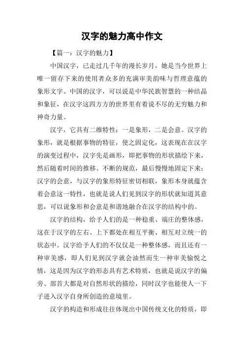 汉字的魅力高中作文