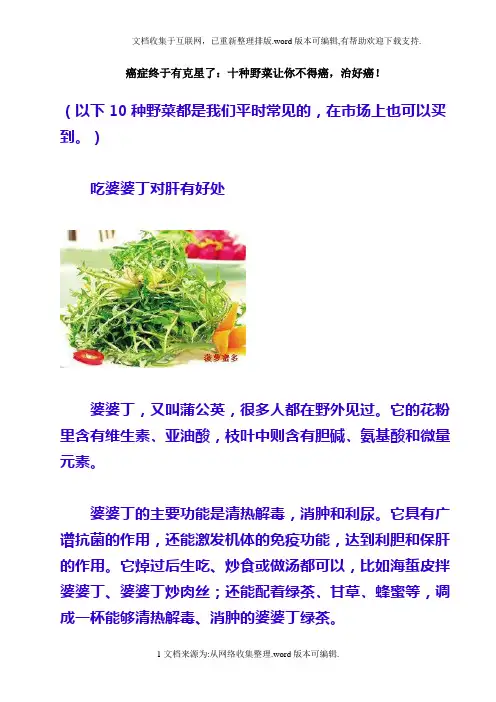 十种野菜既抗癌症