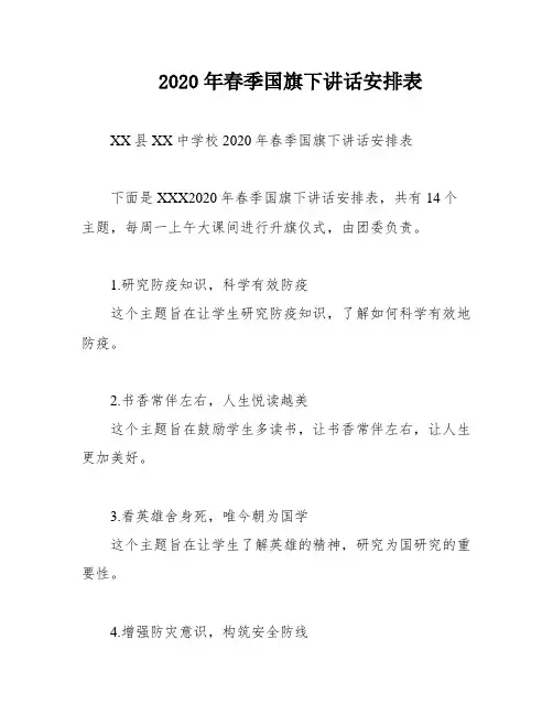 2020年春季国旗下讲话安排表